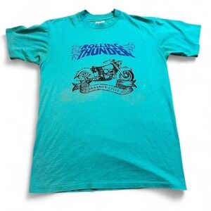 Vintage Rolling Thunder Harley Davidson teal biker tshirt size medium‎ READ
